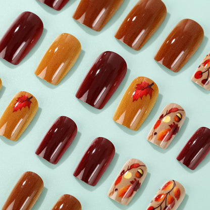 Artificial Nail Set with Natural Autumn Design Acalora