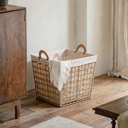 Storage basket with decorative fabric lining