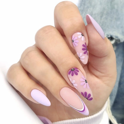 Decorative Floral Press-On Nail Art Set with 3D Flower Accents Acalora