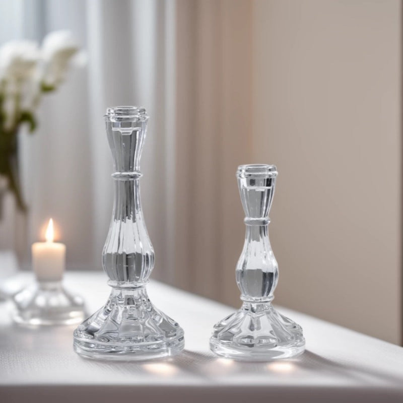 Ribbed Crystal-Style Glass Candlestick Holder Acalora