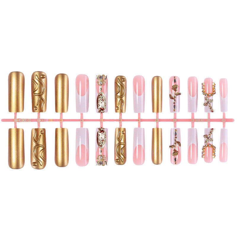 Decorative Press-On Nail Set with Stylish Gold Accents Acalora