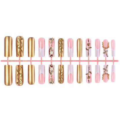 Decorative Press-On Nail Set with Stylish Gold Accents Acalora