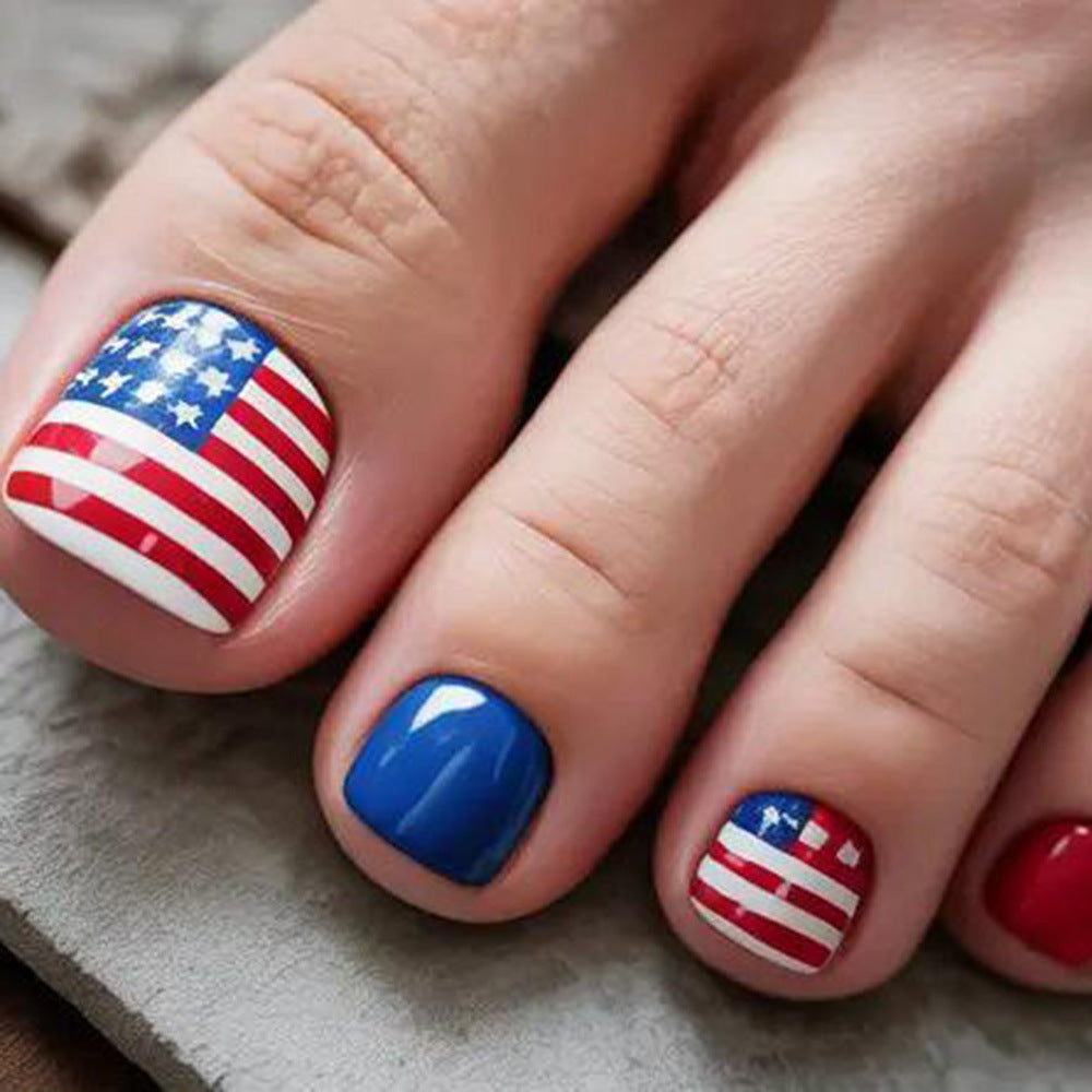 Patriotic style artificial nails with flag motifs Acalora