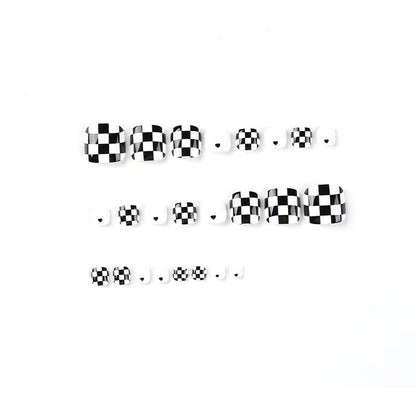 Artificial Nail Set with Attractive Chessboard Design Acalora