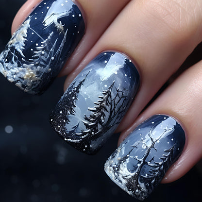 Artistic Winter Forest Nail Art Acalora