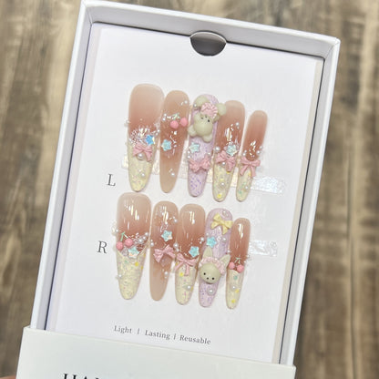 Themed Decorative Press-On Nails with 3D Accents Acalora