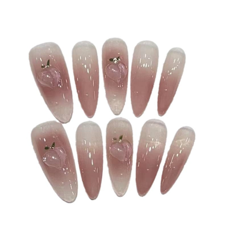 Elegant Press-On Almond Nail Set with Heart Detail Acalora