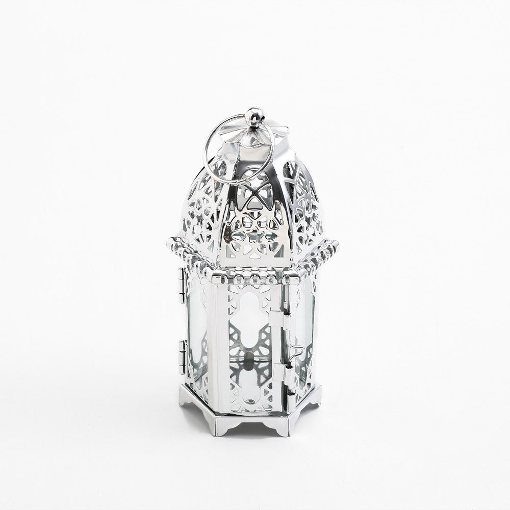 Intricate Cutwork Metal Tealight Lantern with Hinged Glass Panels Acalora