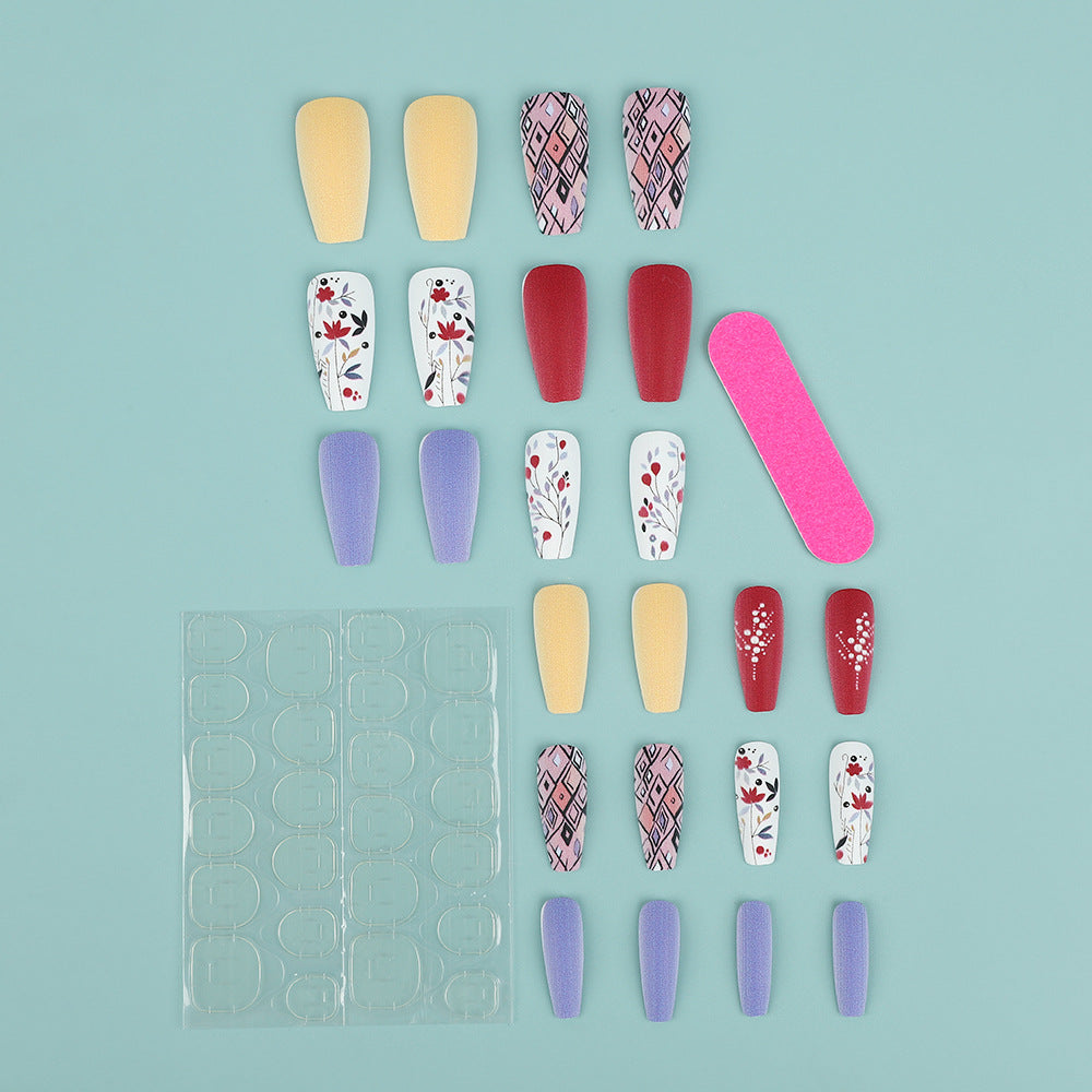 Artificial Nails Set with Floral and Geometric Patterns Acalora