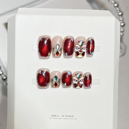 Artistic Press-On Nail Set with Elegant Floral Design Acalora