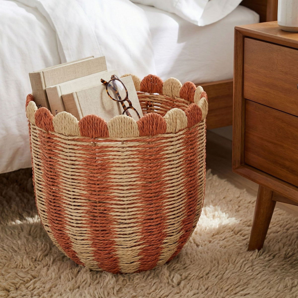 Decorative Scalloped Woven Storage Box Acalora