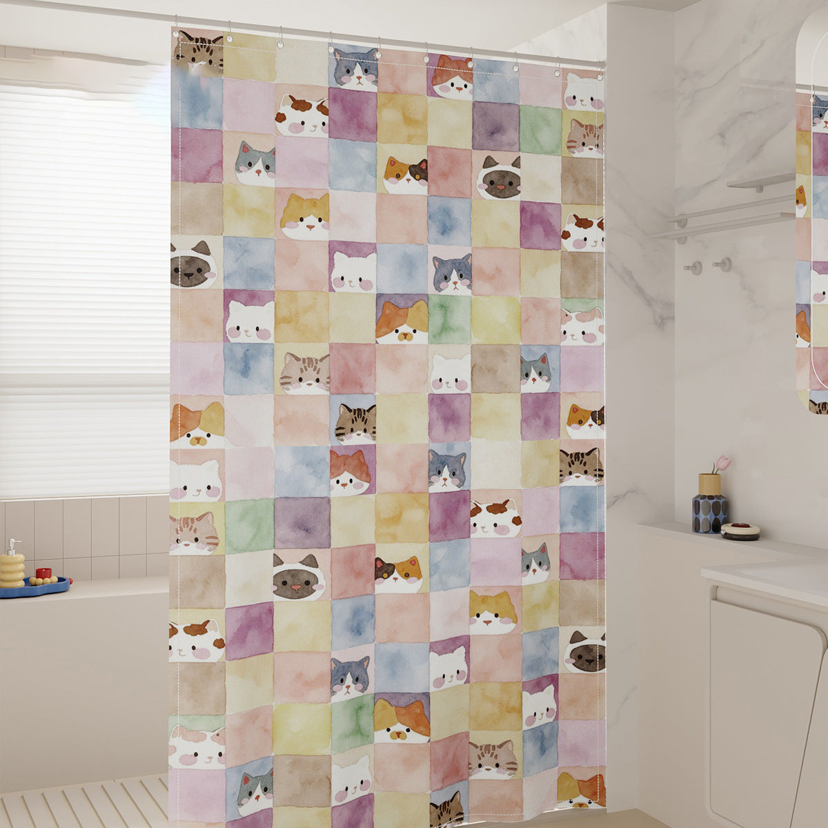 Watercolor Cat Print Shower Curtain