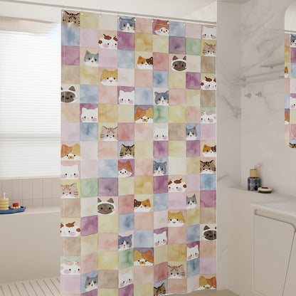 Watercolor Cat Print Shower Curtain