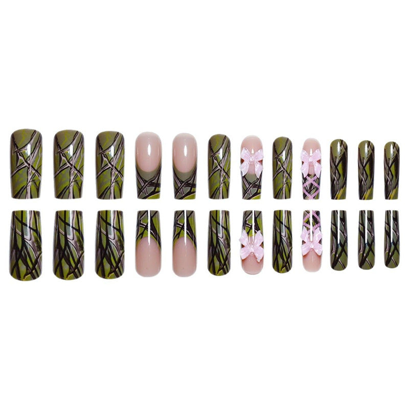 Decorative Long Press-On Nail Art with Bow Accents Acalora