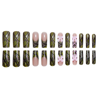 Decorative Long Press-On Nail Art with Bow Accents Acalora