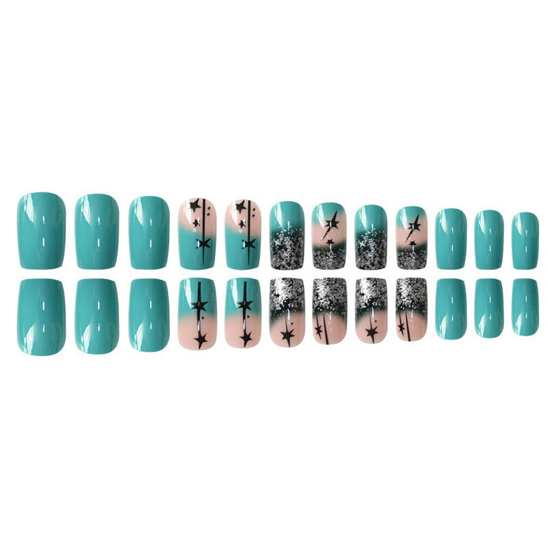 Artistic Gradient Press-On Nail Set with Star Design Acalora