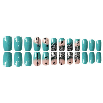 Artistic Gradient Press-On Nail Set with Star Design Acalora