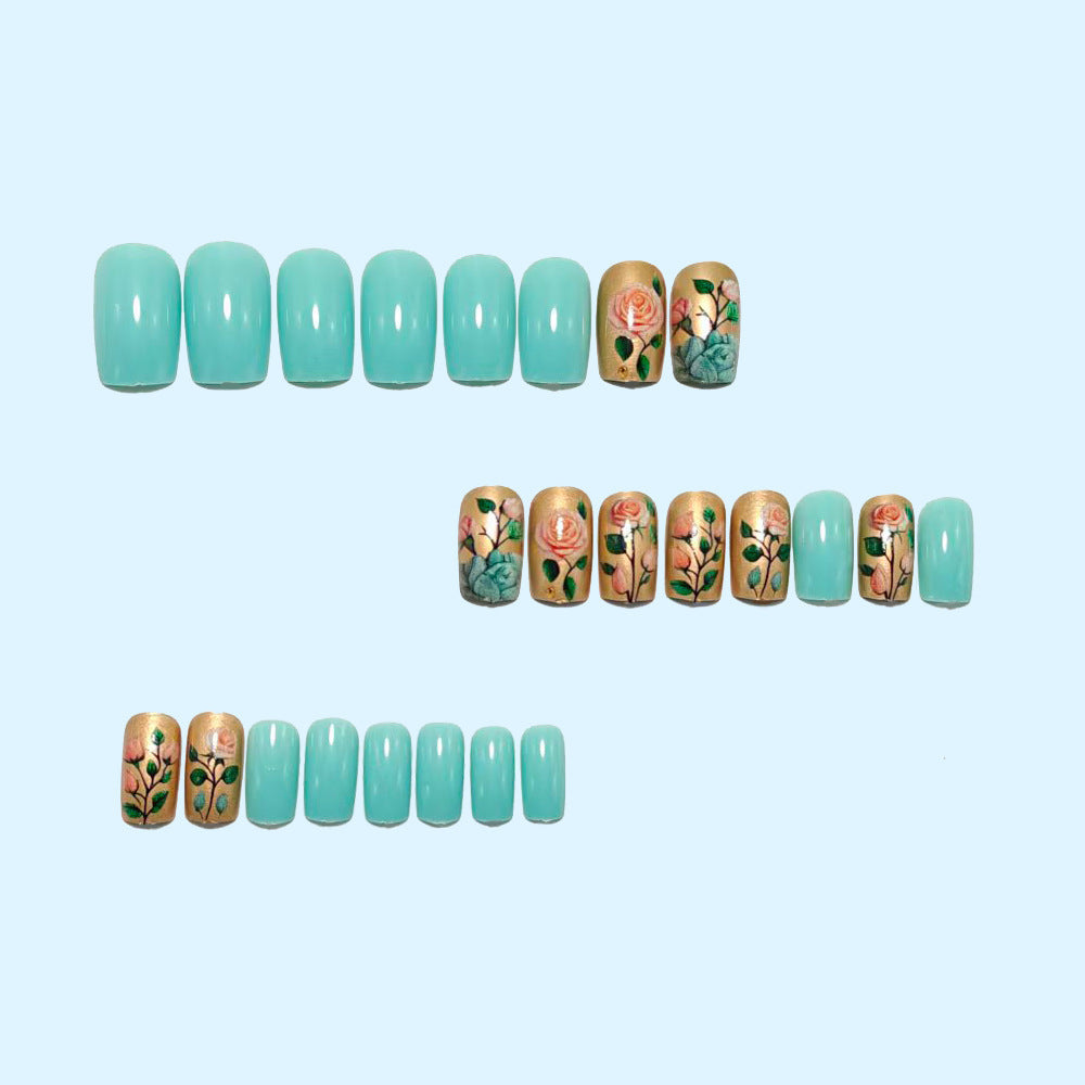 Artificial nails with floral 3D rose decor Acalora