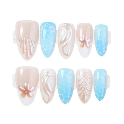 Ocean-Inspired Press-On Nail Art Set Acalora