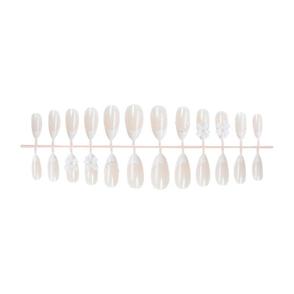 Decorative Press-On Nail Set with Floral and Pearl Embellishments Acalora