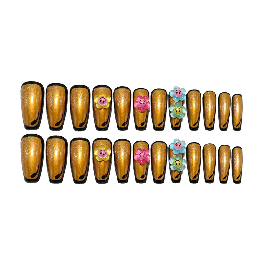 Artificial nails with eye-catching glitter and colorful floral appliqués Acalora
