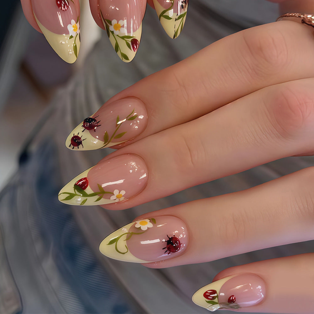 Artistic Floral Stiletto Nail Tips Acalora