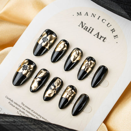 Artificial nail set with elegant 3D flowers and glamorous decorations Acalora