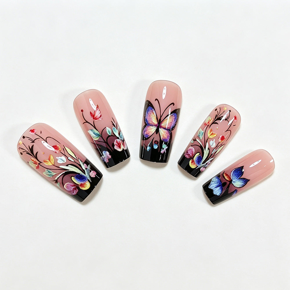 Artistic Floral and Butterfly Press-On Nail Art Acalora