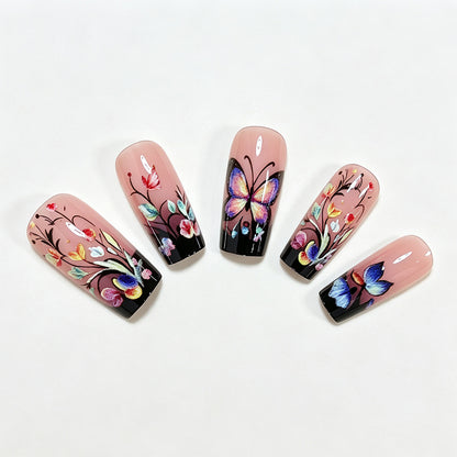 Artistic Floral and Butterfly Press-On Nail Art Acalora