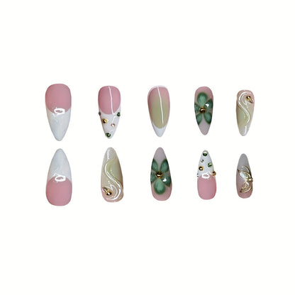 Artistic Press-On Nail Design with Floral Elements Acalora