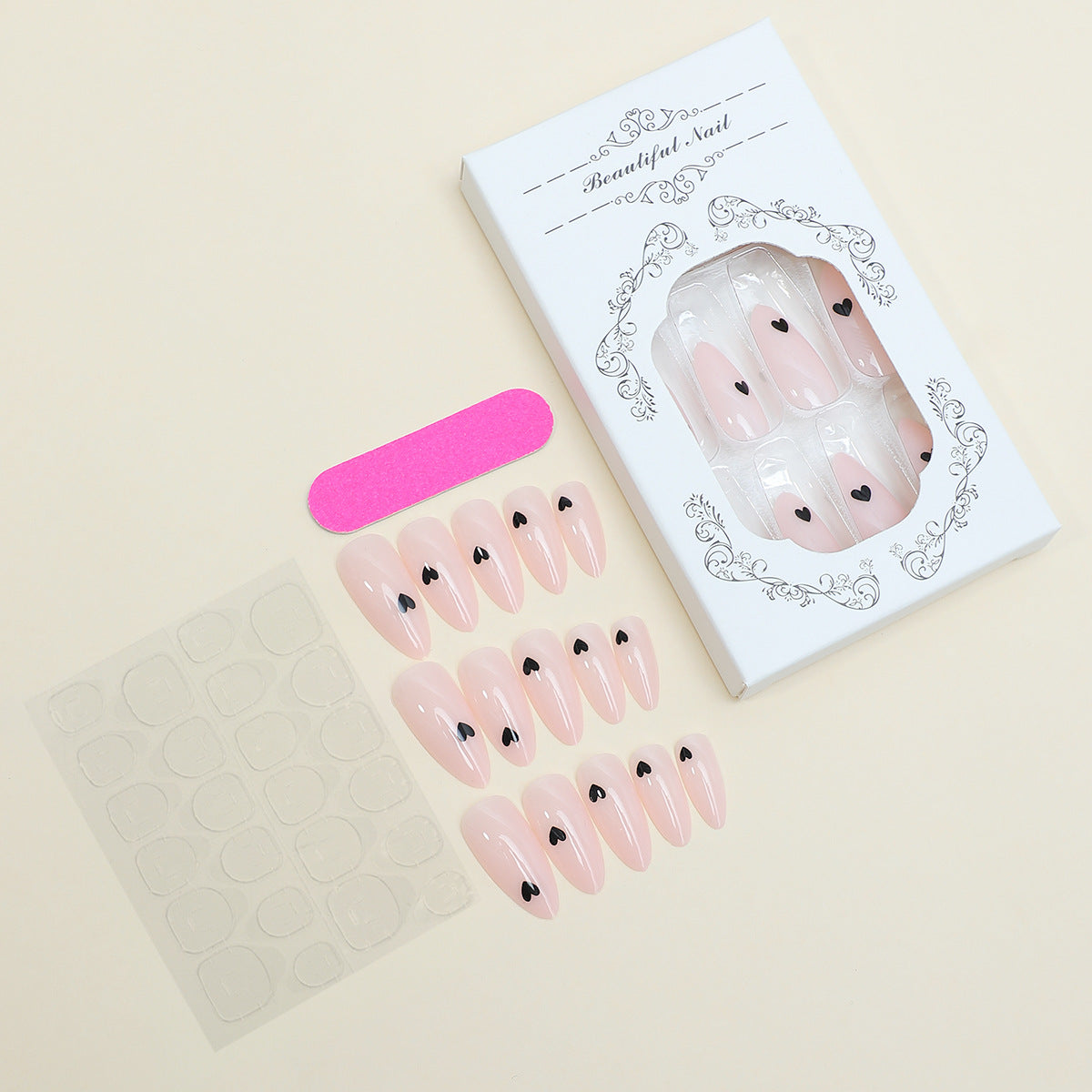 Heart-Embellished Press-On Nail Set Acalora