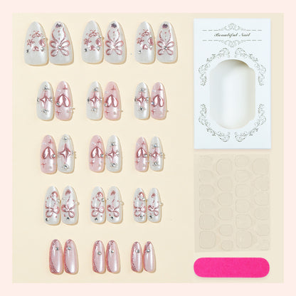 Decorative Press-On Nail Art Set with Floral and Gem Accents Acalora