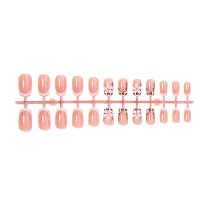 Artistic Floral and Leopard Print Press-On Nails Set Acalora