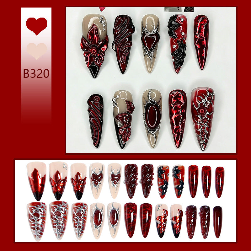 Artificial nail set with extravagant red and black designs Acalora