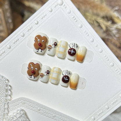 Whimsical Gingerbread Press-On Nail Art Set Acalora