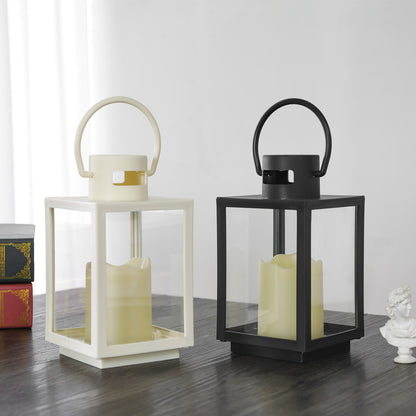 Portable Rectangular Metal Frame Glass-Panel LED Flameless Candle Lantern Acalora