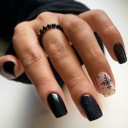 Stylish Press-On Nail Art Set with Decorative Sparkle and Floral Designs Acalora