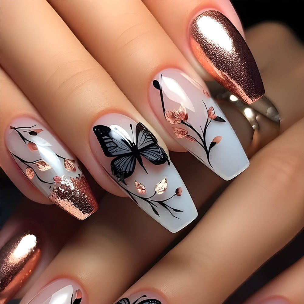 Artificial nails with glamorous glitter design and high gloss finish Acalora