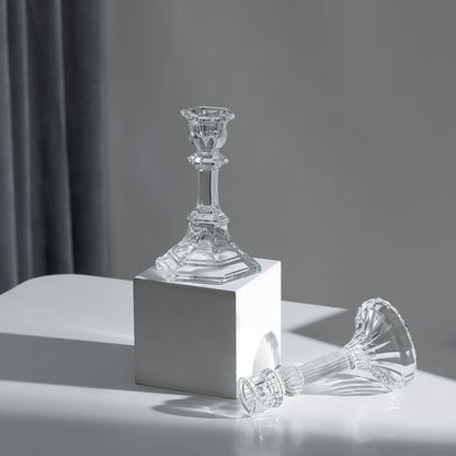 Pressed Crystal-Style Ribbed Glass Taper Candle Holder Acalora