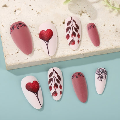 Artificial Nail Set with Romantic Heart Design Acalora