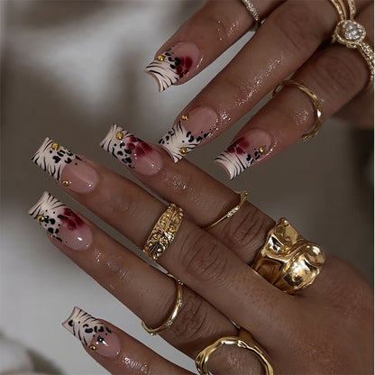 Creative Art Press-On Nail Set with Floral and Zebra Designs Acalora