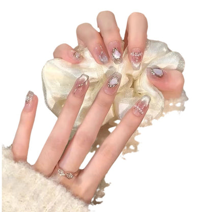 Decorative Press-On Nail Collection with Gemstone Accents Acalora