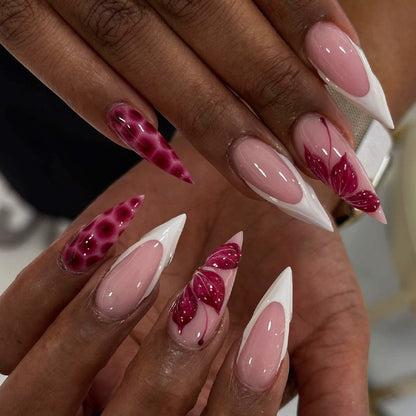 Artistic Press-On Nail Set with Decorative Designs Acalora