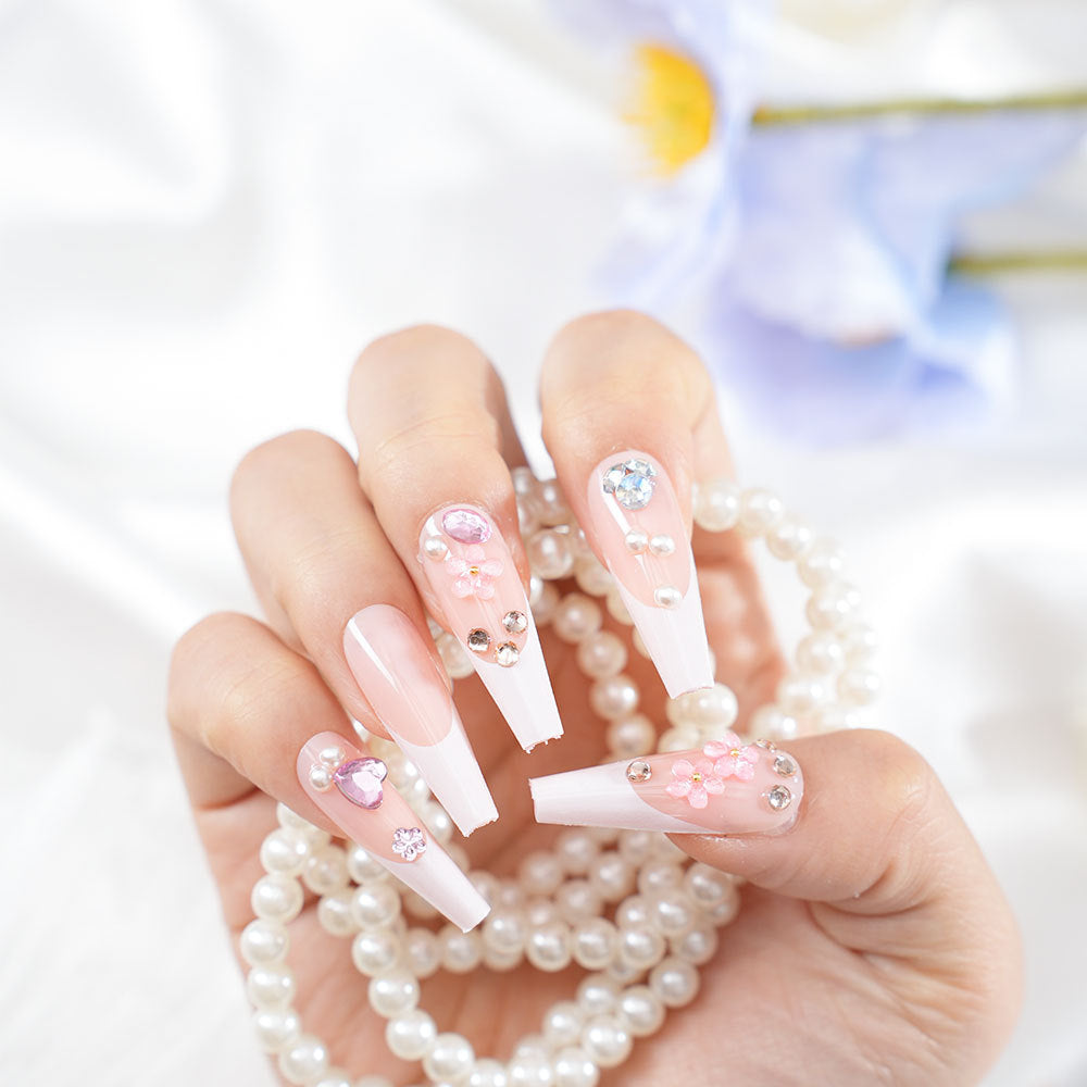 Decorative Glamorous Long Coffin Press-On Nails Acalora