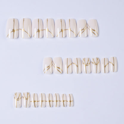 Artificial nails with elegant golden line pattern Acalora