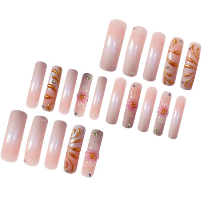 Glamorous 3D Floral Press-On Nails with Gold Accents Acalora