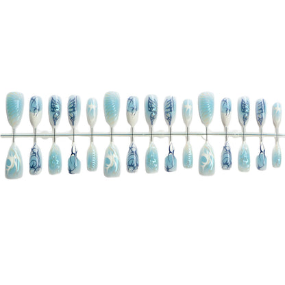 Decorative Press-On Nail Art Set with Oceanic Designs Acalora