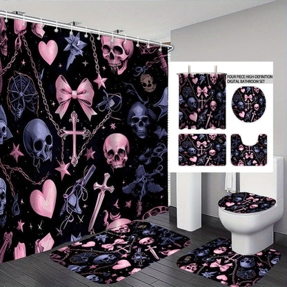 Artistic Skull and Floral Themed Bathroom Set
