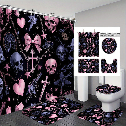 Artistic Skull and Floral Themed Bathroom Set
