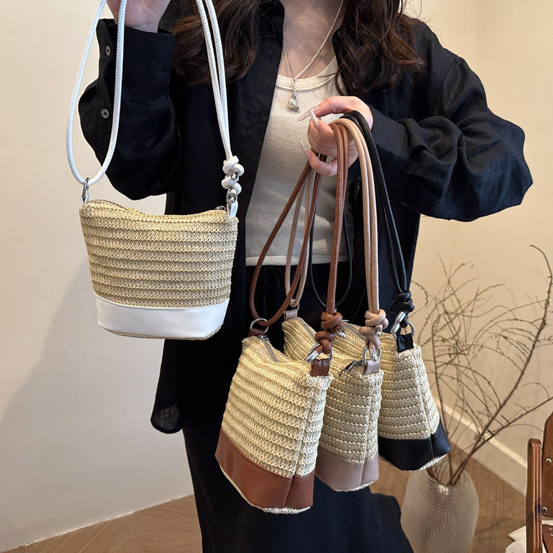 Woven Straw and Leather Crossbody Bag Acalora